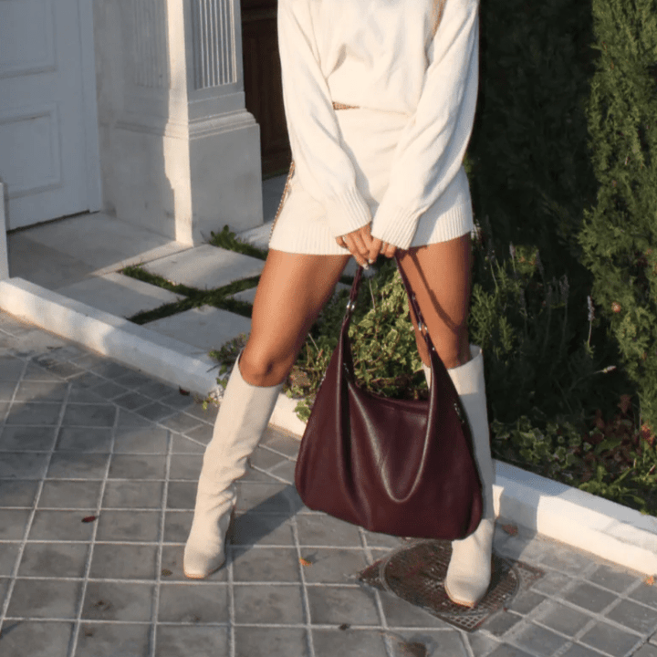 Cassie Vegan Leather Hobo Bag in Burgundy