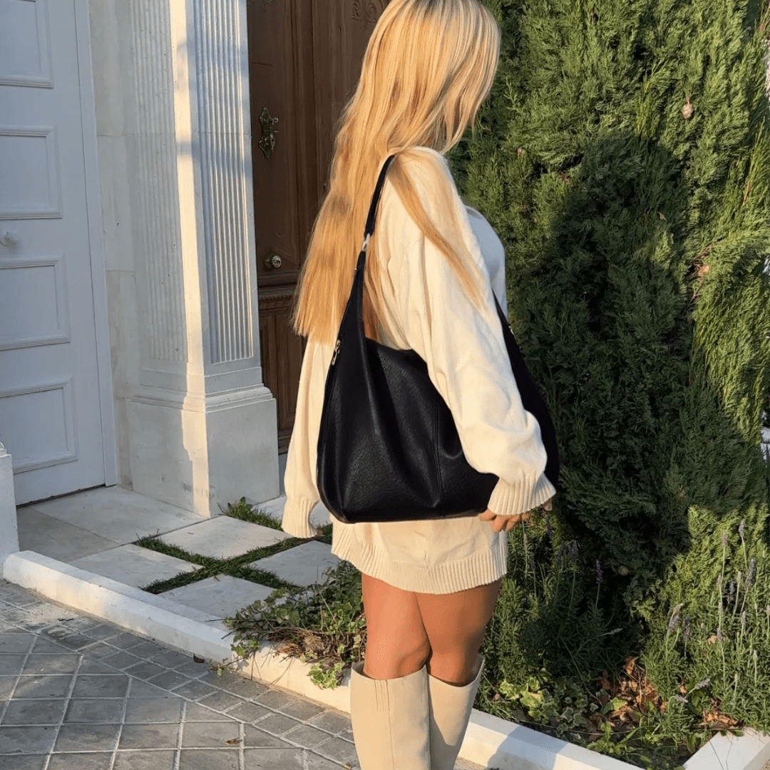 Cassie Vegan Leather Hobo Bag in Black