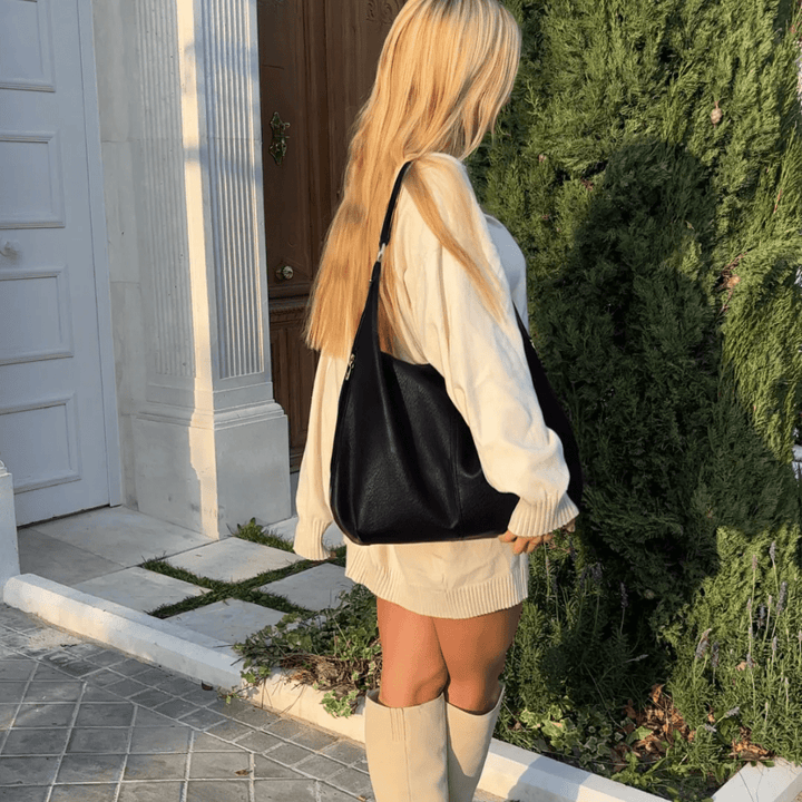 Cassie Vegan Leather Hobo Bag in Black