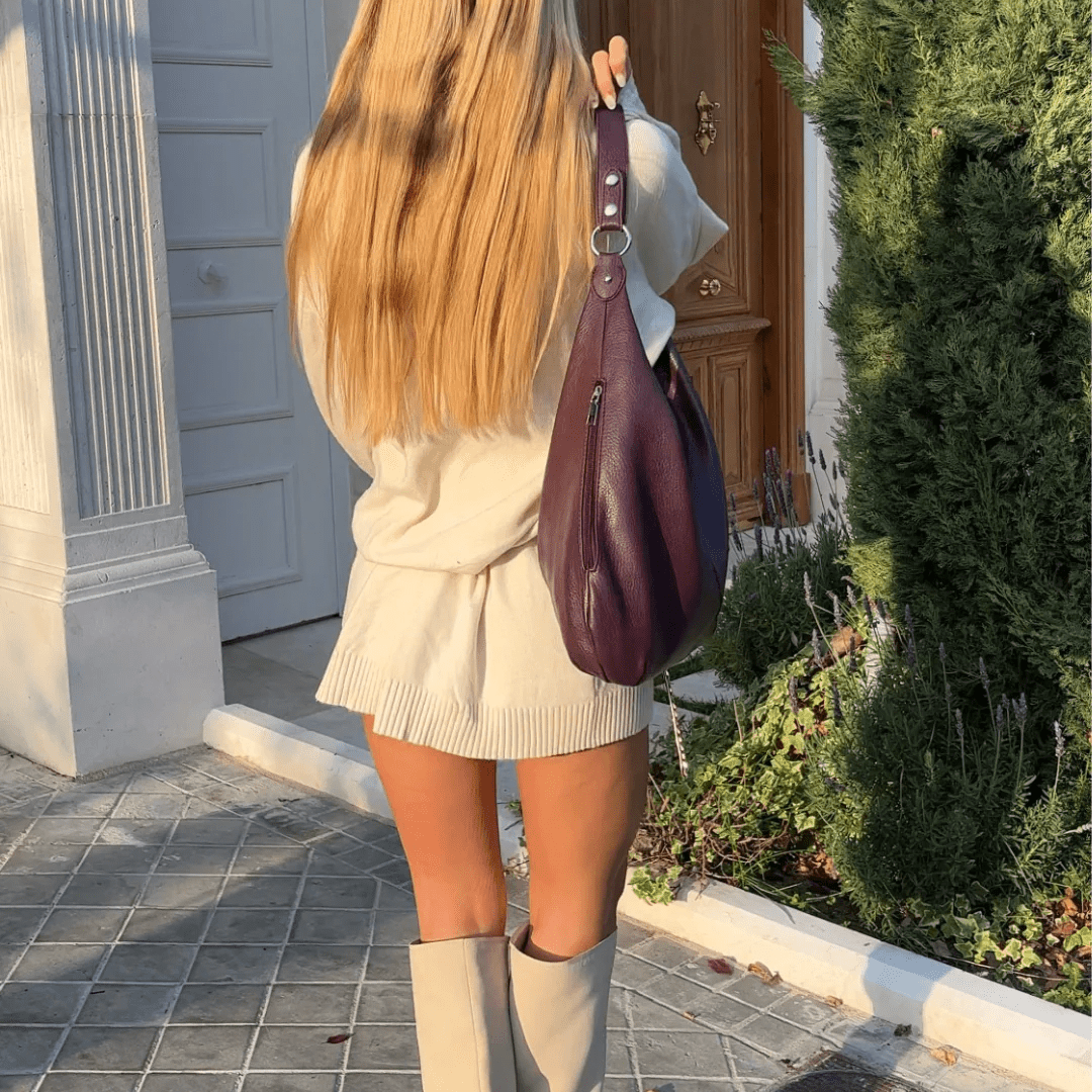 Cassie Vegan Leather Hobo Bag in Burgundy