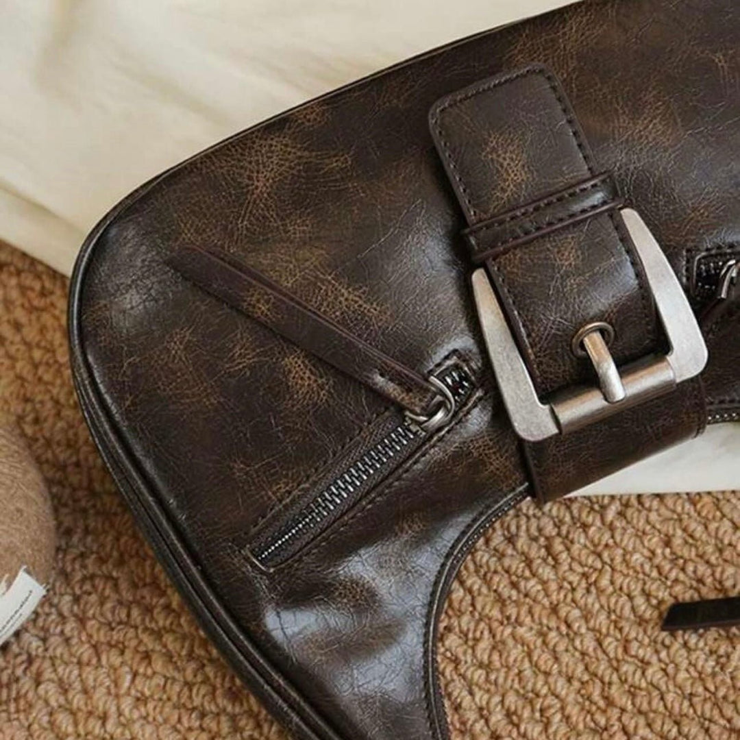Jenice Vegan Leather Baguette Bag in Dark Brown