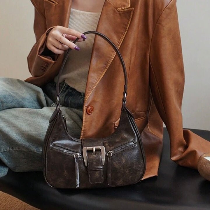 Jenice Vegan Leather Baguette Bag in Dark Brown