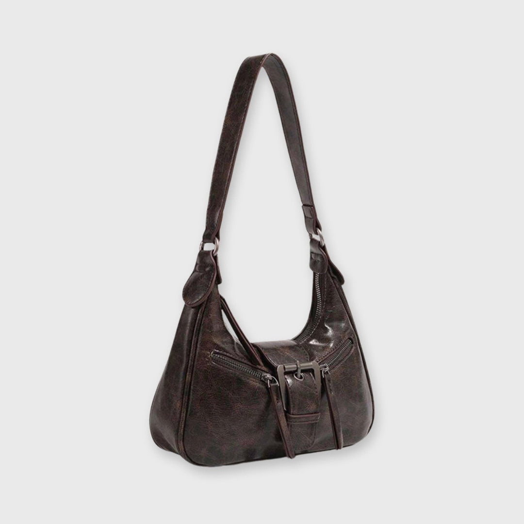 Jenice Vegan Leather Baguette Bag in Dark Brown