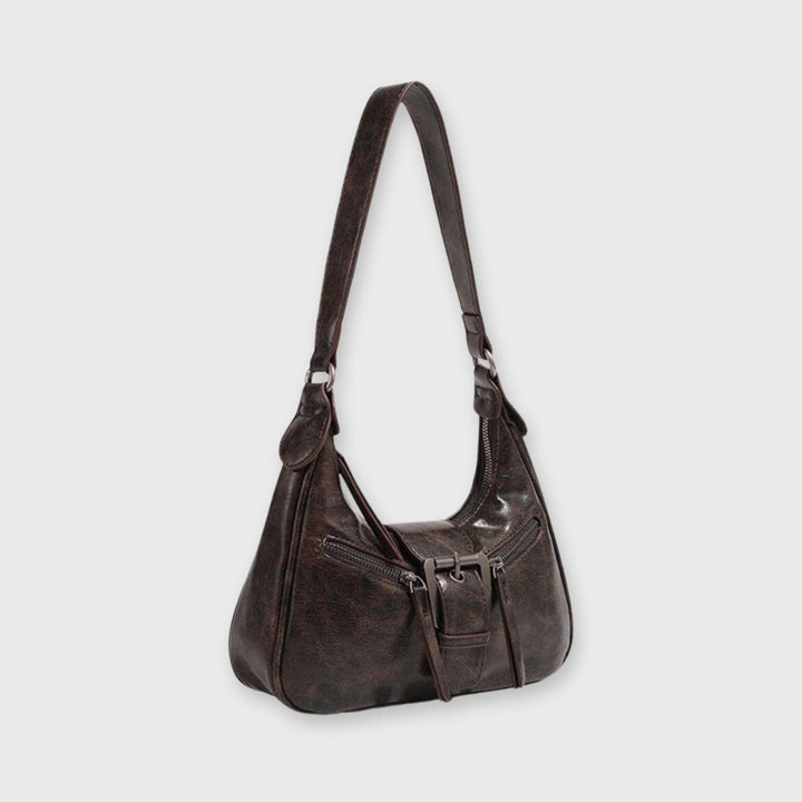 Jenice Vegan Leather Baguette Bag in Dark Brown