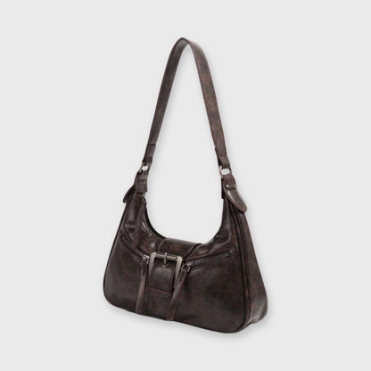 Jenice Vegan Leather Baguette Bag in Dark Brown