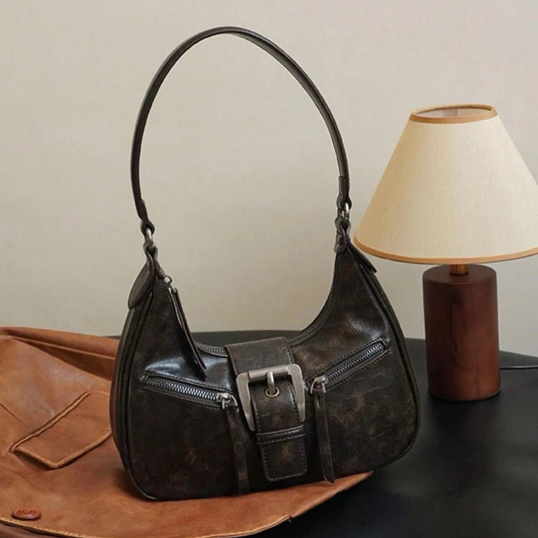 Jenice Vegan Leather Baguette Bag in Dark Brown
