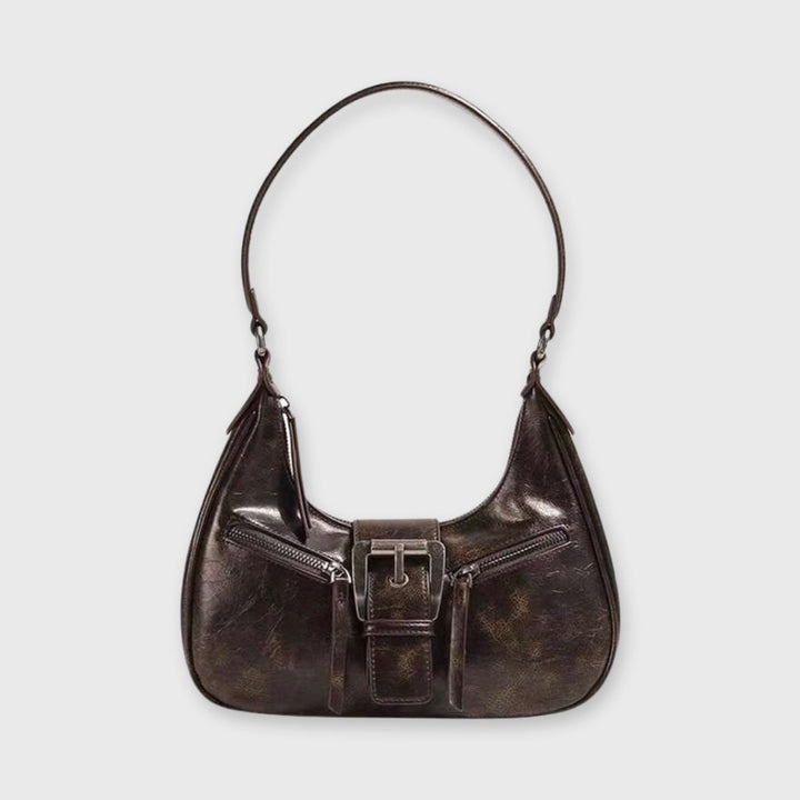 Jenice Vegan Leather Baguette Bag in Dark Brown