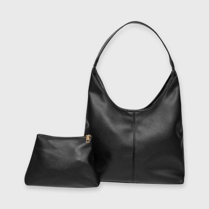 Jolie Vegan Leather Hobo Bag in Black
