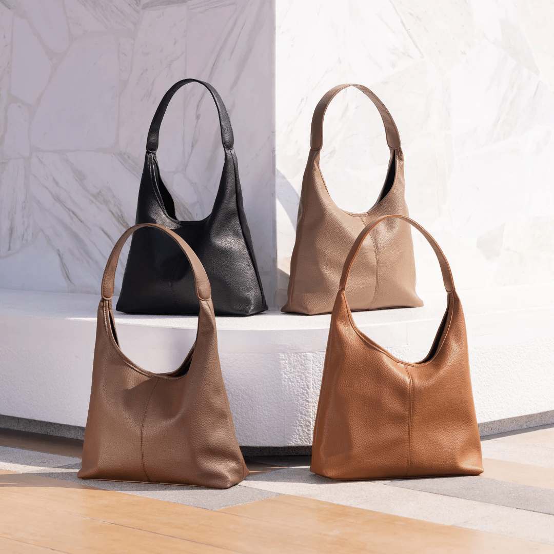 Jolie Vegan Leather Hobo Bag in Black
