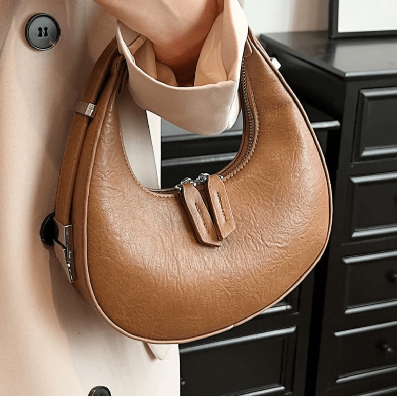 Moon Vegan Leather Crossbody Bag in Cognac