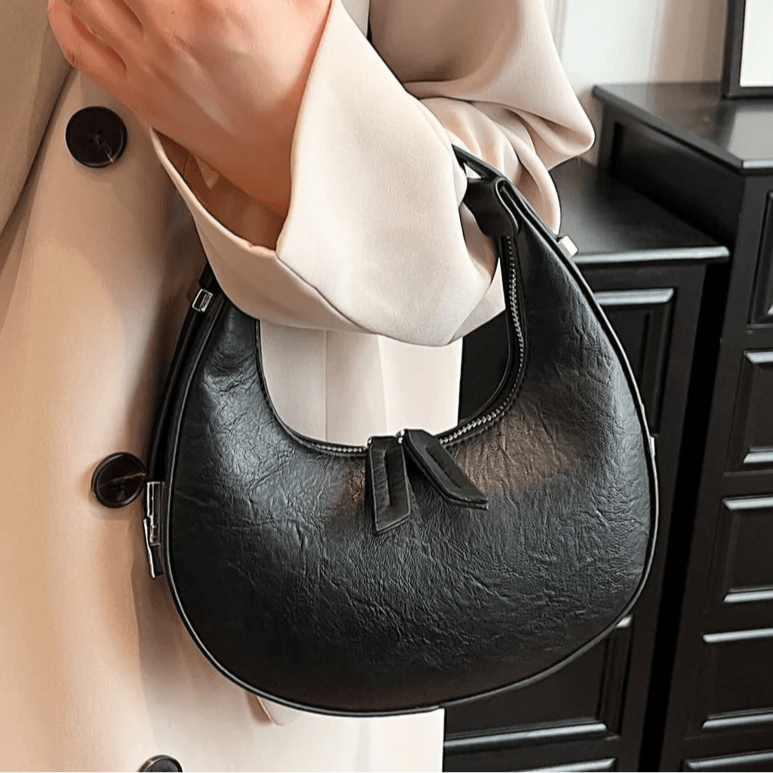 Moon Vegan Leather Crossbody Bag in Black