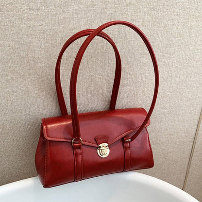Vintage Work Baguette Shoulder Bag in Red